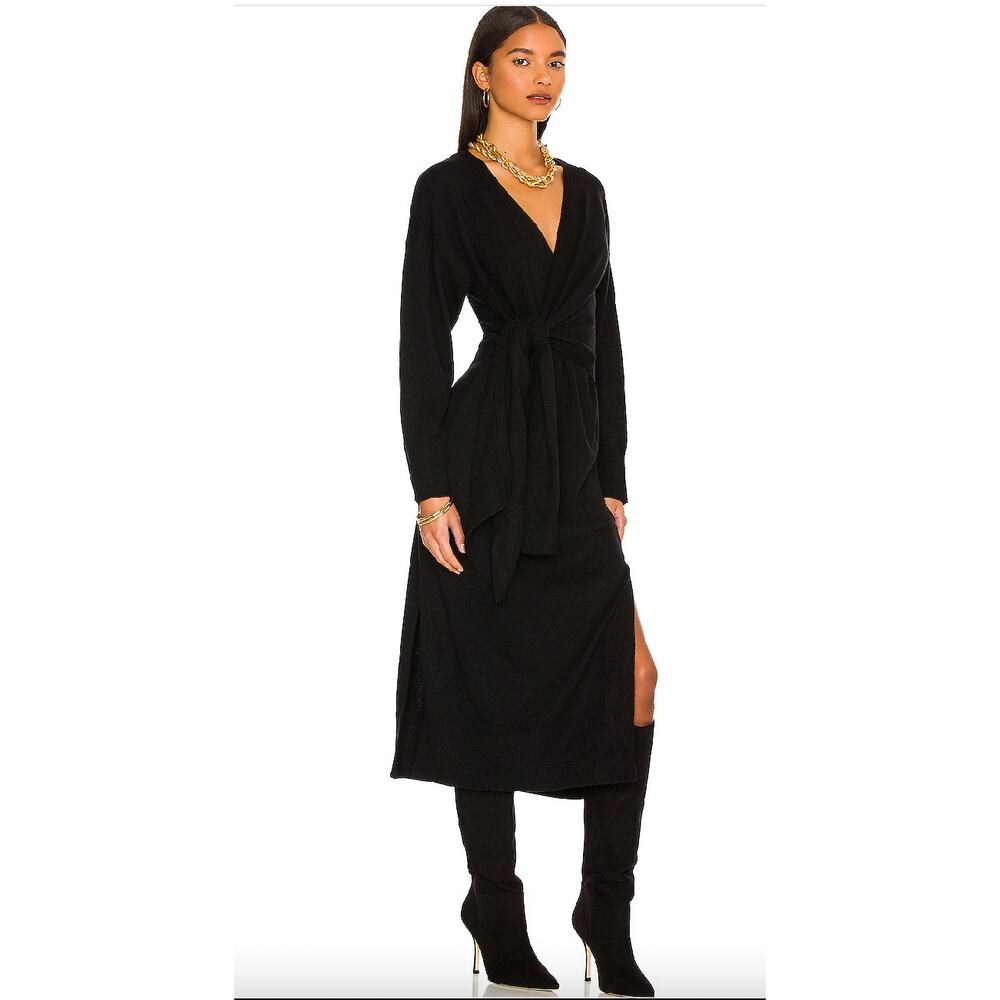 Jonathan Simkhai Skyla Wrap Dress Black Size Large NWT Wool/Cotton/Cashmere